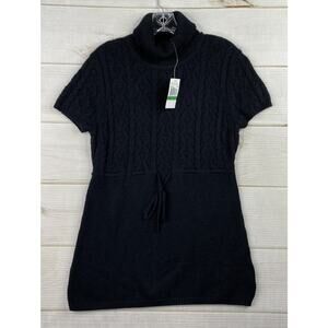 MICHAEL KORS Turtleneck Sweater Womens L Black Tie Front Angora Short Slv NWT